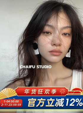 柴夫工作室/R275 几何简约现代风撞色耳钉气质贝壳纹理个性耳环