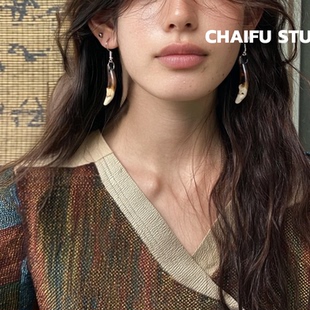 民族部落风仿狼牙耳环小众异域原生态耳钩 藏式 柴夫工作室 E496