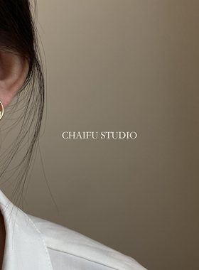 Chaifu studio /R905 S925银针文艺清新小巧百搭几何镂空亮面耳钉