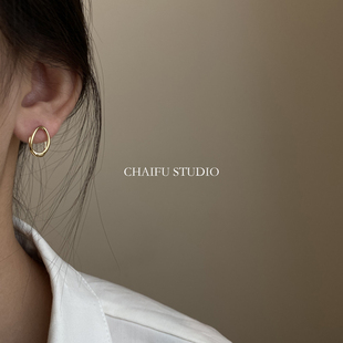 R905 S925银针文艺清新小巧百搭几何镂空亮面耳钉 studio Chaifu