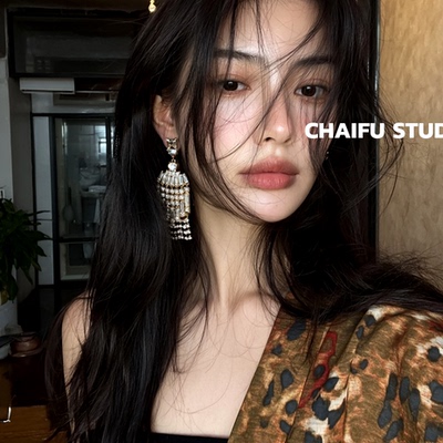 美式夸张大气锆石流苏耳钉小众