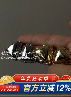 柴夫工作室/R464 极简冷淡风几何耳钉金属亮面大气百搭爱心耳环