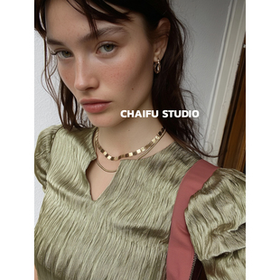 柴夫工作室/X742 港风大气摩登肌理感金属项链叠戴复古奢华蛇骨链