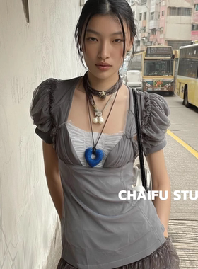 韩系中性风火山石爱心项链