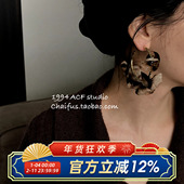 柴夫工作室 E415 复古彩色蝶纱雪纺蕾丝网纱C形耳钉耳环度假耳圈