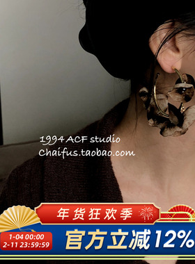 柴夫工作室/E415 复古彩色蝶纱雪纺蕾丝网纱C形耳钉耳环度假耳圈