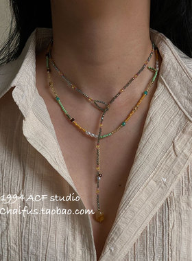 法式油画风彩色小米珠项链