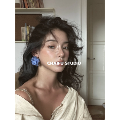 港风复古网纱花朵金属耳钉