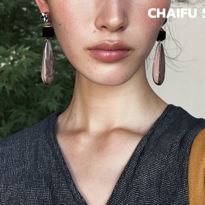 复古轻奢水墨纹理长水滴耳钉