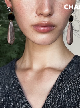 柴夫工作室/E170 复古轻奢水墨纹理长水滴耳钉方形水钻精致耳环