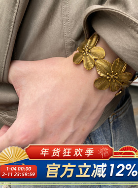 欧美复古花朵宽版手镯