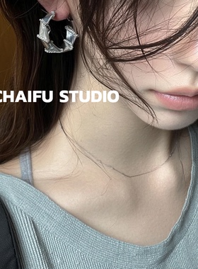 柴夫工作室/R239 欧美风复古C型缠绕耳钉夸张大气哑光金属感耳环