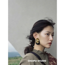 柴夫工作室 复古黑金立体鎏金花朵耳钉轻奢中古高级感耳环 R589