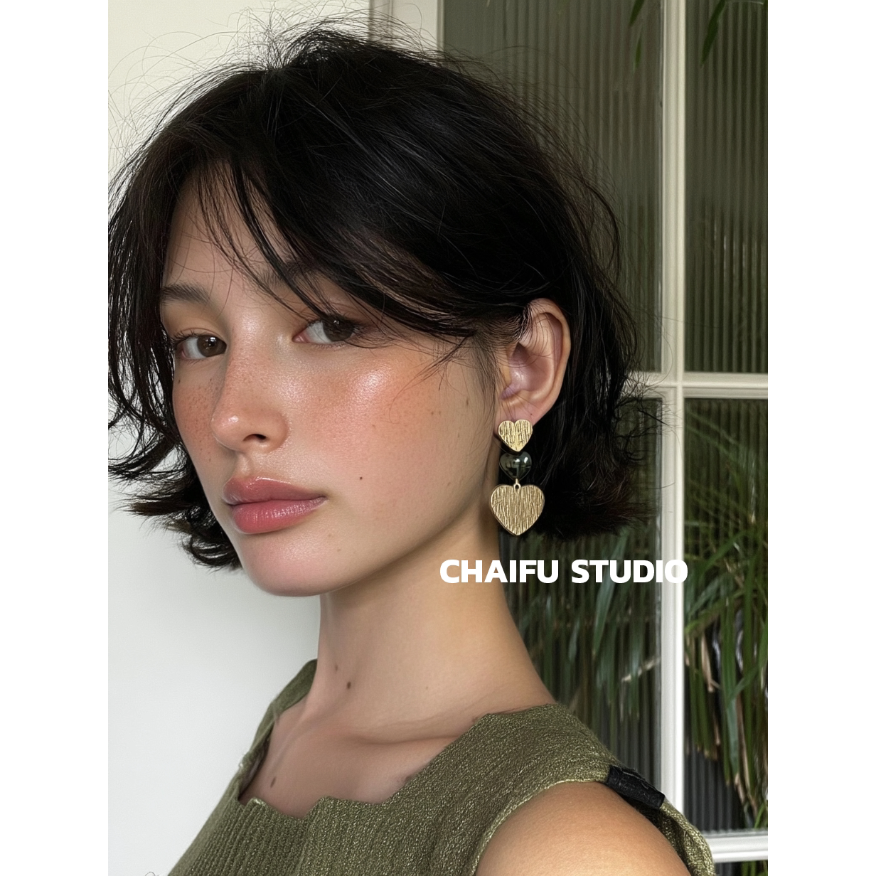 柴夫工作室/R101 复古纹理亚克力爱心设计感长款耳钉小众耳环耳饰