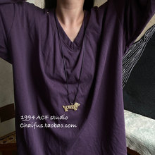 柴夫工作室/X118 美式辣妹金属腊肠狗长链复古朋克绑带皮质项链