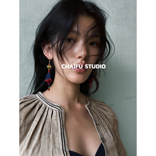 民族风手工编织串珠流苏耳环