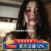 柴夫工作室 E693老派华丽菱形彩光折射满钻耳钉复古Disco夸张耳环