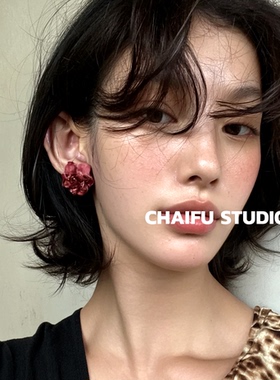 柴夫工作室/E323 法式巴洛克浪漫玫瑰花耳钉复古优雅气质女神耳环