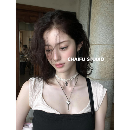 韩系甜酷风刻字爱心钥匙项链