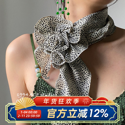 法式慵懒长条灯笼花多用丝巾