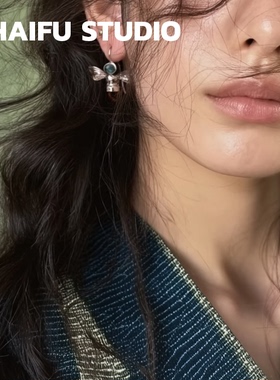 柴夫工作室/R224 欧美小众个性昆虫设计耳环做旧点缀树脂立体耳饰