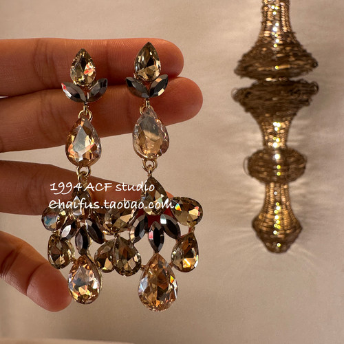 欧美夸张镶钻几何水滴耳钉