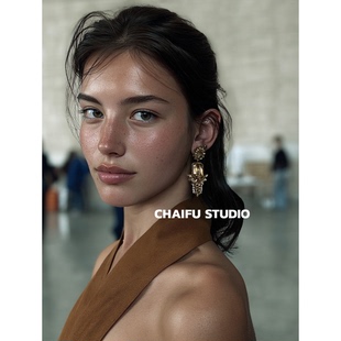 柴夫工作室 宫廷鎏金老派氛围闪钻耳钉巴洛克重工晚宴耳环 E704