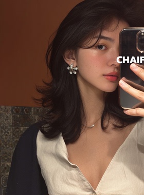 柴夫工作室/R924 韩系小众肌理感拉丝花朵耳钉轻奢冷淡通勤耳环