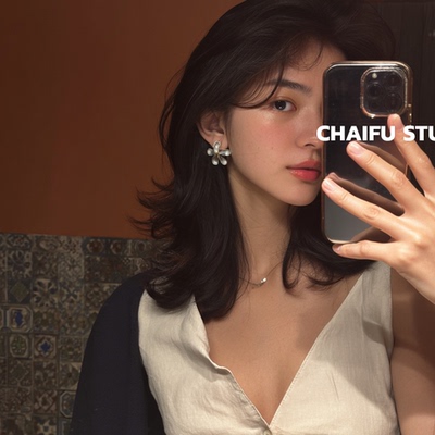 韩系小众肌理感拉丝花朵耳钉