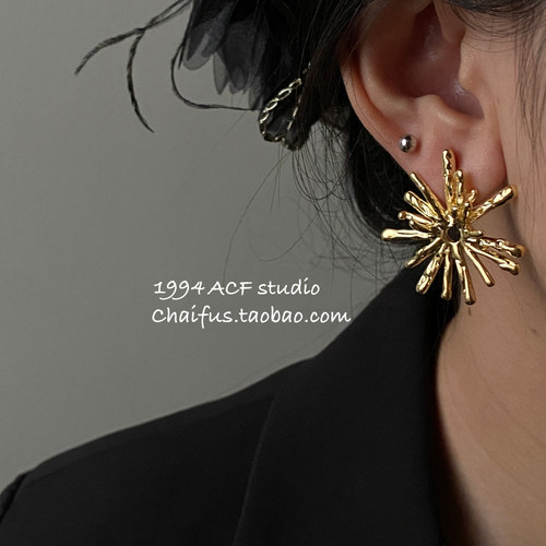 欧美几何不规则花形设计感耳钉