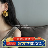 柴夫工作室 E669 欧美复古金属风立体花瓣耳钉小众肌理感甜酷耳环