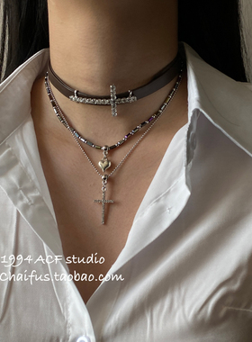 美式朋克多层十字架项链