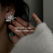 法式 柴夫工作室 R722 轻奢锆石点缀花朵耳钉小众立体金属风耳环