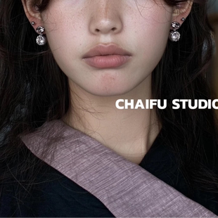 柴夫工作室/E296 INS风轻奢锆石璀璨耳钉小众熔岩肌理百搭耳环