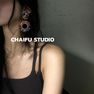 柴夫工作室 欧美色彩爆破感太阳花耳钉朋克夸张亚文化耳环 E672