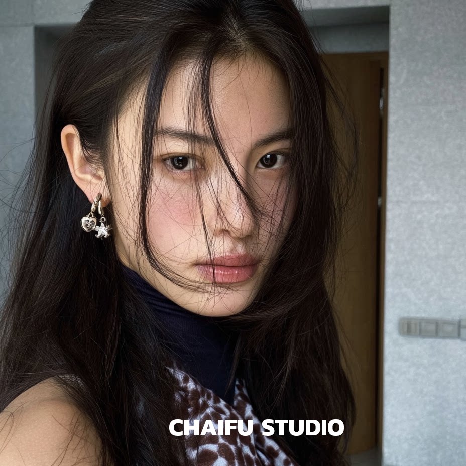 柴夫工作室/R586 朋克风做旧爱心十字五角星锆石耳钉暗黑辣妹气质