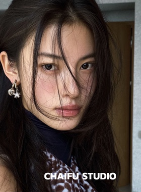 柴夫工作室/R586 朋克风做旧爱心十字五角星锆石耳钉暗黑辣妹气质