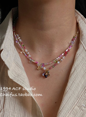 韩系马卡龙撞色小米珠项链