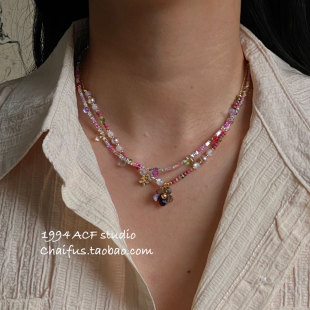 叠戴精致百搭颈链 韩系马卡龙撞色小米珠项链衬衫 柴夫工作室 X210