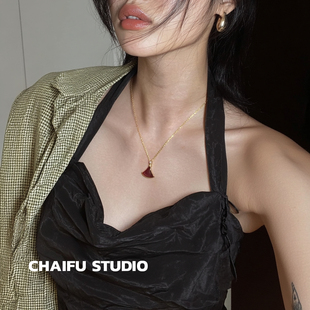 柴夫工作室/X358 韩系轻奢极光贝母扇形项链复古钛钢高级感颈链