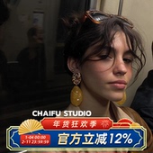 法式 柴夫工作室 R704 宫廷不规则树脂大耳钉复古油画设计扫肩耳环