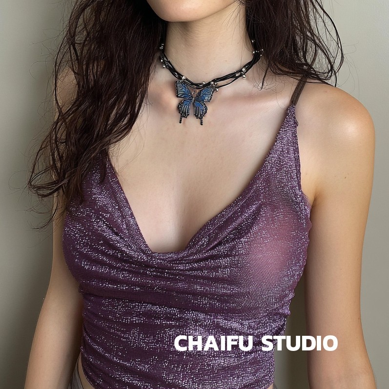 柴夫工作室/X732 千禧辣妹风叠戴蝴蝶元素项链朋克流苏街头choker