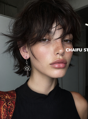 柴夫工作室/R130 美式复古木作十字架设计感耳环小众耳扣中性耳饰