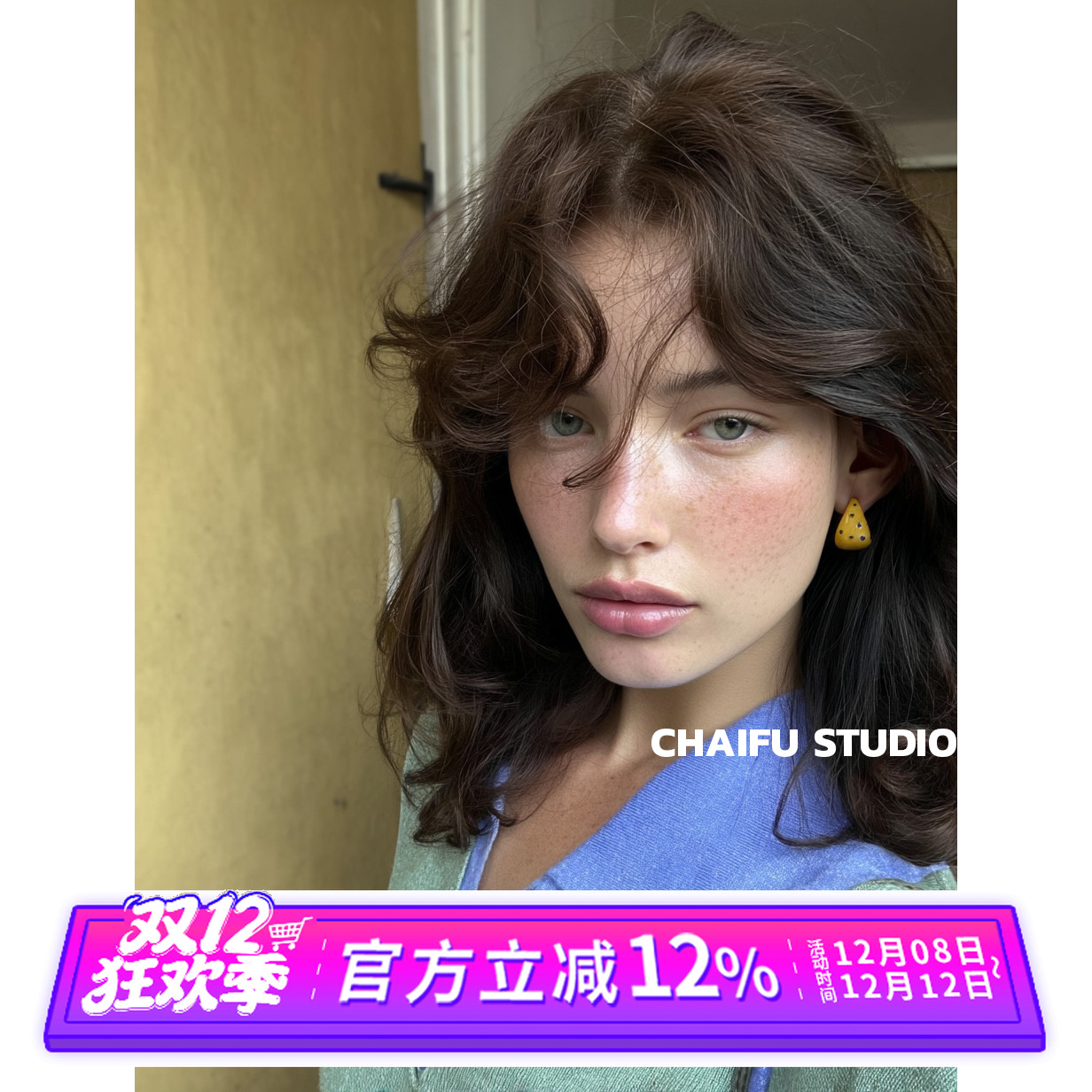 港风复古甜妹撞色波点C型耳钉