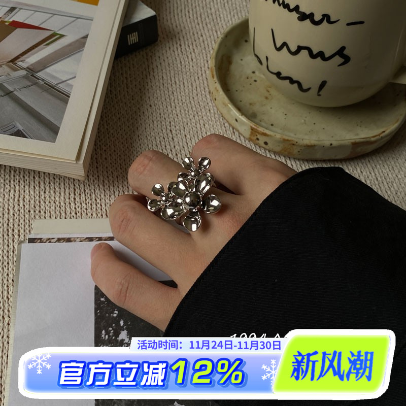 法式复古3D立体花朵金属戒指