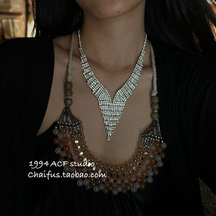 晚宴派对年会配饰 宫廷奢华V领满钻项链耳环套装 柴夫工作室 X783