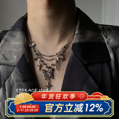 星星蝴蝶月光石设计感项链