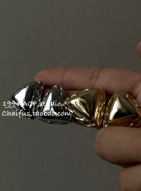 柴夫工作室/R464 极简冷淡风几何耳钉金属亮面大气百搭爱心耳环