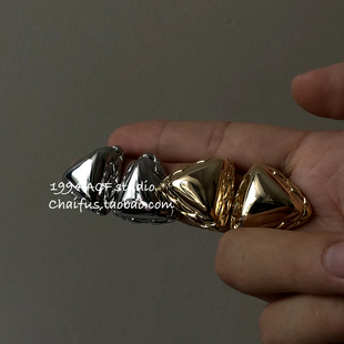 柴夫工作室 极简冷淡风几何耳钉金属亮面大气百搭爱心耳环 R464