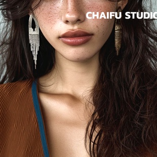 轻奢超仙长流苏耳钉气质银河碎片夸张耳环 法式 柴夫工作室 E755